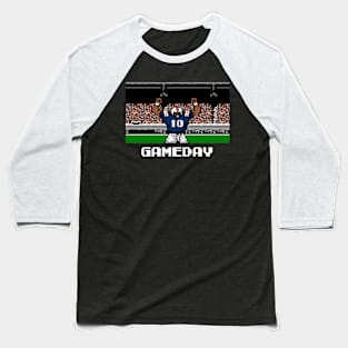 Blue and Orange Gameday Retro 8 Bit Linebacker Baseball T-Shirt